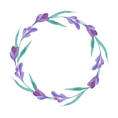 Fototapeta na wymiar Watercolor vector lavender wreath