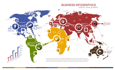 Naklejka premium infographics with world map and charts