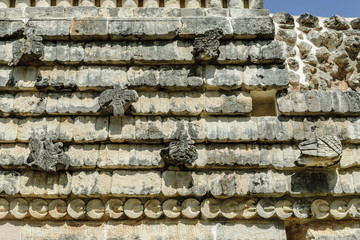 detail of the house of the birds in the Mayan archaeological Uxmal enclosure in Yucatan, Mexico.