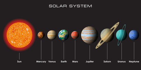 Vector illustration of our Solar System with gradient planets on dark background