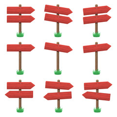 Vector set of wooden arrow signs on grass