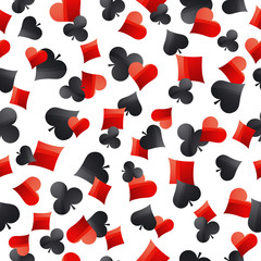 Seamless casino gambling poker background with red and black  symbols, vector illustration. Ideal for printing onto fabric and paper or scrap booking