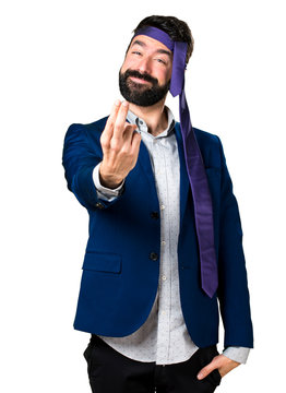 Crazy and drunk businessman coming gesture