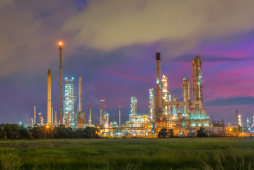 Plakat Oil and gas industry - refinery at sunset - factory - petrochemical plant