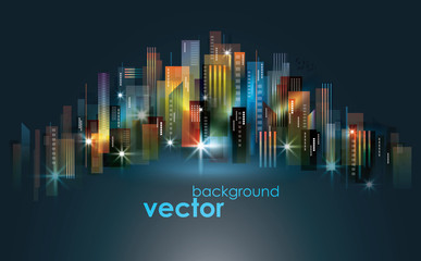 Fototapeta na wymiar Colorful night City skyline, vector illustration