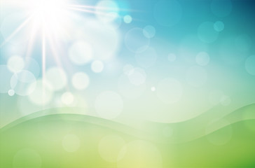 Abstract spring background with sun and blurred bokeh background