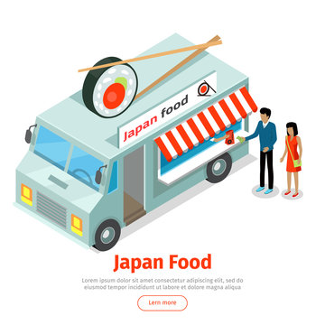 Japan or Chinese Food Truck Isometric Projection