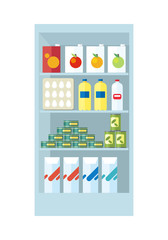 Shelves with Food Products Illustration.