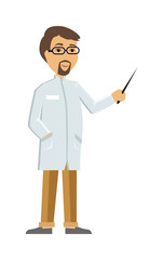 Doctor or Scientist in White Coat Flat Vector  