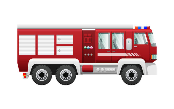 Transport. Isolated Red Fire Truck on Six Wheels
