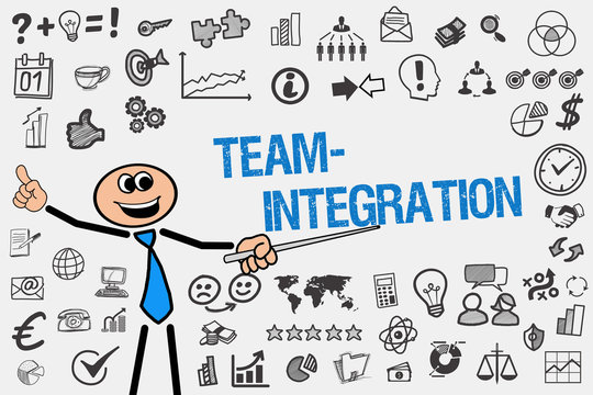 Teamintegration / Mann mit Symbole