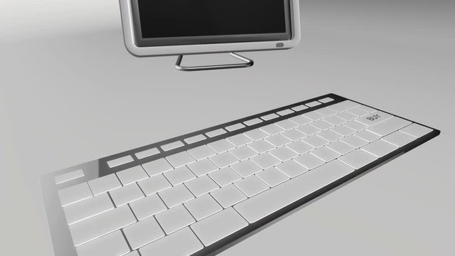 Seamless looping 3D animation of a computer keyboard with a buy key pressed blue and chrome version 
