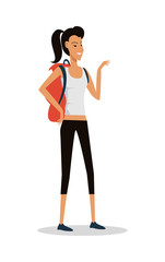 Smiling Young Girl in Shorts with Backpack. Vector