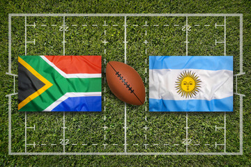 South Africa vs. Argentina flags on rugby field