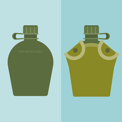 army water canteen and case in flat design vector icon
