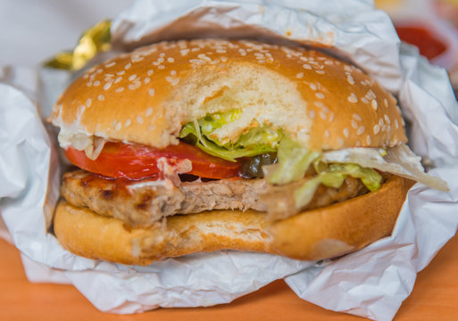 image of Hamburger with fresh vegetables .