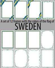 Set of 12 frames with the colors of the flag of Sweden