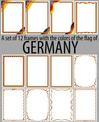 Set of 12 frames with the colors of the flag of Germany