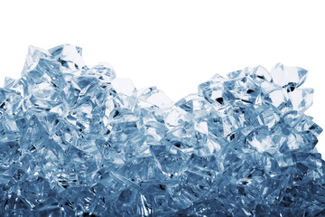 Pile of ice cubes toned in blue