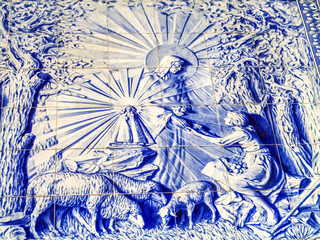 Azulejo-mosaic, scene apparition of the Blessed Virgin, Portugal