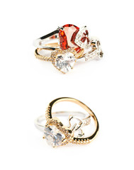 Pile of heart shaped rings isolated