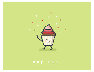 Vector flat cup cake character, bakery food icon 
