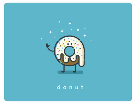 Vector Flat Chocolate Donut Cartoon Character