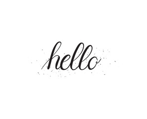 Vector hand-written calligraphy hello word with ink dots imitation