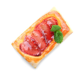 Sweet strawberry pastry on white background