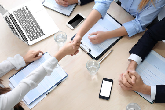 Job Applicant Having Interview In Office, Top View