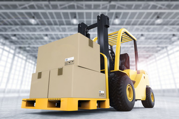 forklift truck with cardboard boxes