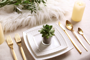 Obraz na płótnie Canvas Table served with succulents for dinner