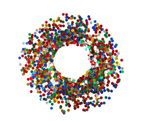 Bright confetti in shape of circle on white background