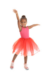 Naklejka premium Little African American ballerina on white background