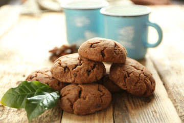 Delicious coffee cookies on kitchen table