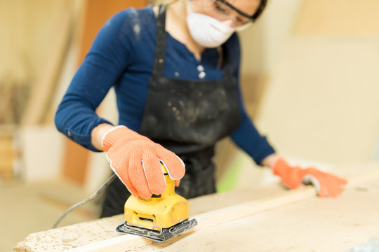 Woman working in a woodshop