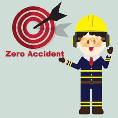 Construction ,Technician worker pointing zero accident sign, safety first, vector illustrator