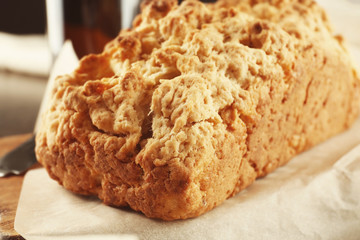 Tasty loaf of beer bread, closeup