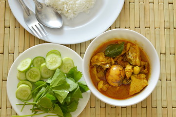 spicy chicken with egg spoiled while being incubated curry and rice