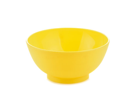 Empty yellow bowl isolated on white background