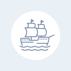 sailing vessel, ship line icon isolated over white