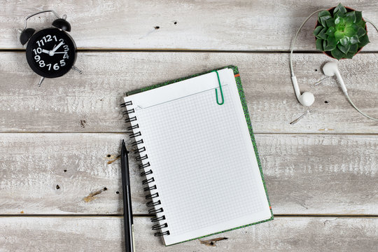 Empty Notebook On Wooden Desk