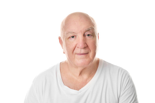 Bald Senior Man On White Background