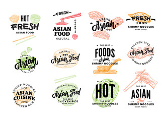 Fototapeta premium Hand Drawn Asian Food Logotypes
