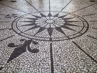 Decorated paving, compass, sailor tradition, Portugal, Madeira,