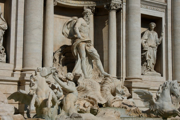 closeup Image of famous Trevi Fountain in Rome, Italy.