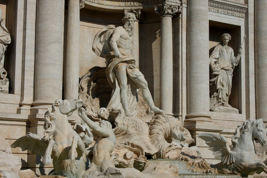 closeup Image of famous Trevi Fountain in Rome, Italy.