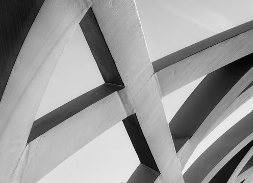 Abstract steel sections of the Hans Wilsdorf Bridge in Geneva, Switzerland.