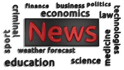 News. Digital illustration. Conceptual graphic composition with words. 3d rendering.