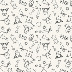 Vintage keys and locks vector pattern. Hand drawn elements.